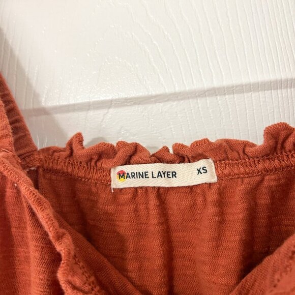 Marine Layer Dylan Smocked Cotton Tank Top Baked Clay XS Orange Sleeveless - Picture 4 of 7